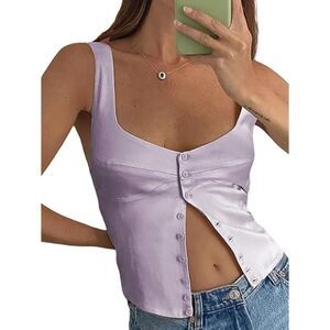 NWT Pink Satin Corset Top Square Neck Cami Tank M Minimalist Coquette Balletcore